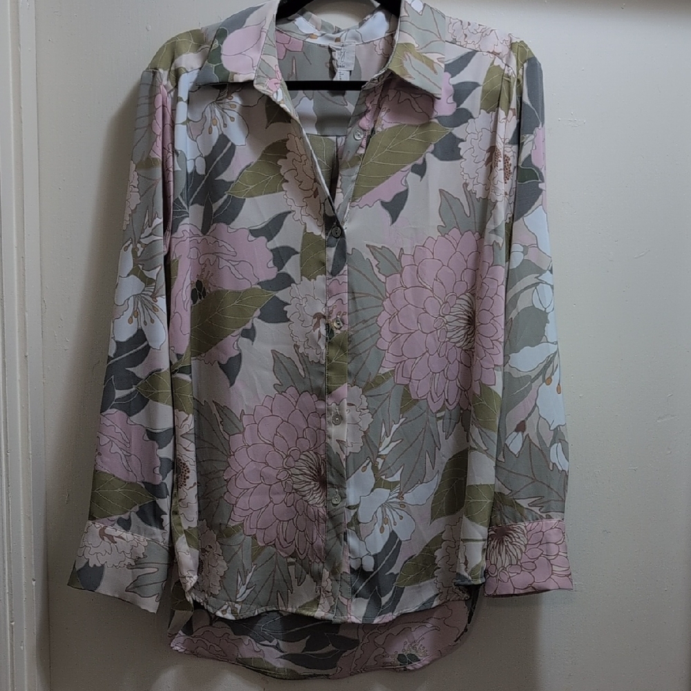 Joie Pink and Green Floral Button Down Shirt